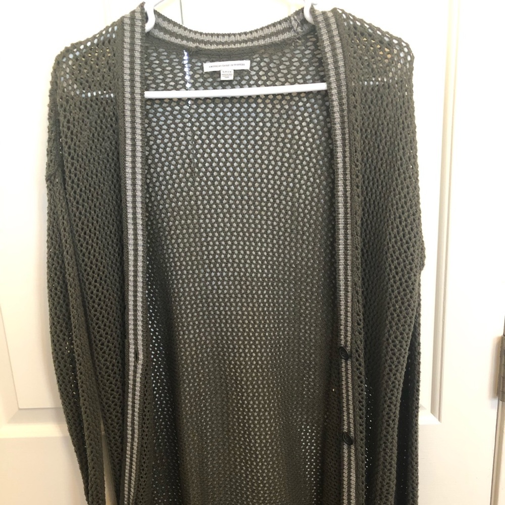 Green crocheted cardigan